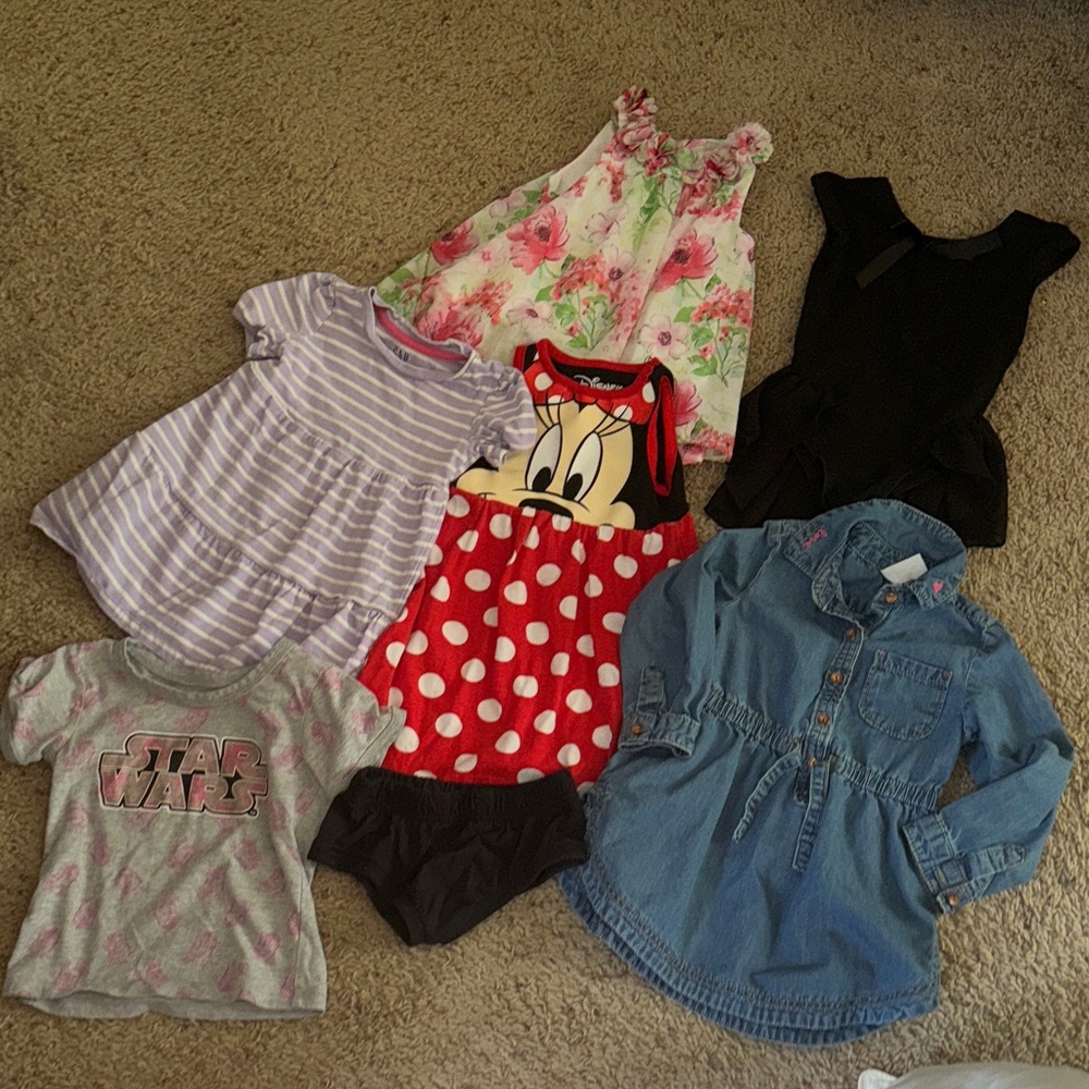 Girls Size 2T Lot Dresses And Top 7 pieces Mini Mouse, Star Wars